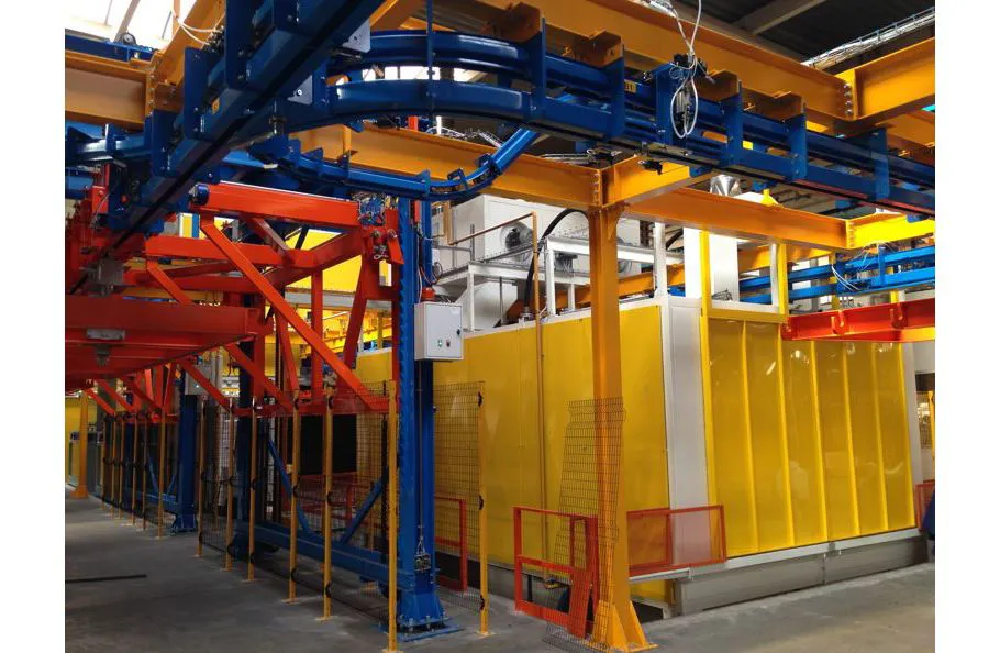 Impianti di verniciatura industriali automatici con convogliatori aerei o a terra