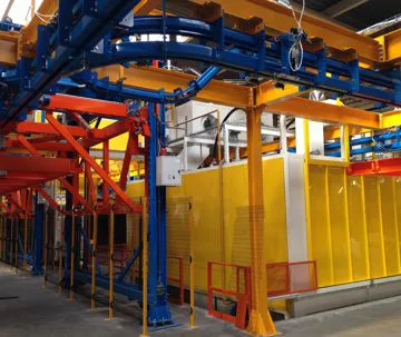 Impianti di verniciatura industriali automatici con convogliatori aerei o a terra 