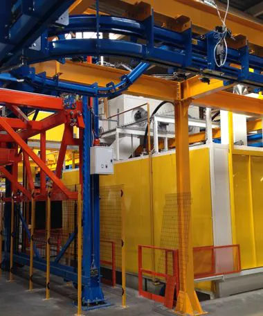 Impianti di verniciatura industriali automatici con convogliatori aerei o a terra 